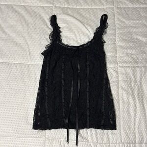 Black lace tank top with adjustable bow